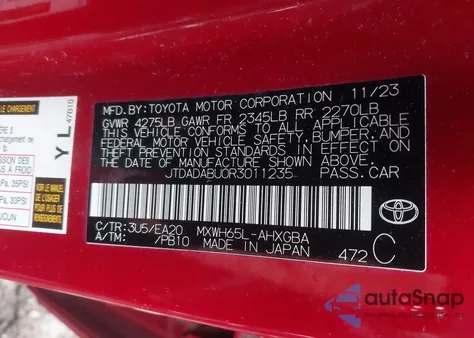 2024 Toyota Prius Xle Awd-E z USA, uszkodzony, nr VIN JTDADABU0R3011235